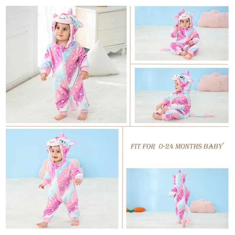 MICHLEY Karneval Dinosaurier Baby Strampler – Warmer Flanell Overall mit Kapuze für Kleinkinder – Perfekt als Kostüm für Kinder Von 18-36 Monaten