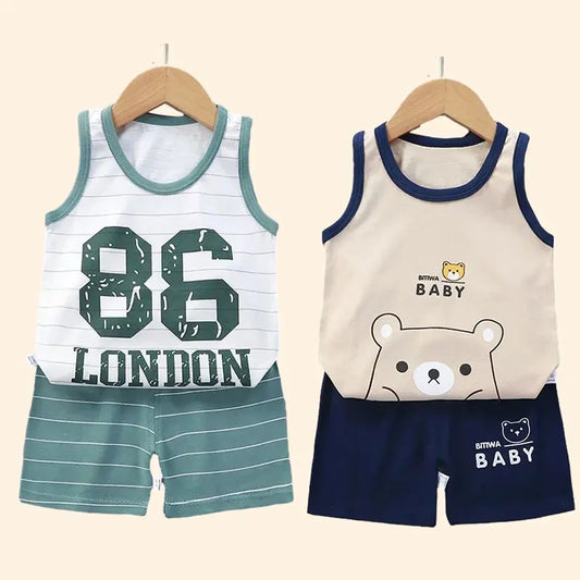 Sommer Kinder Set – Baumwoll T-Shirt, Weste, Shorts & Tank Top für Jungen und Mädchen – Bequemes Outfit für heiße Tage