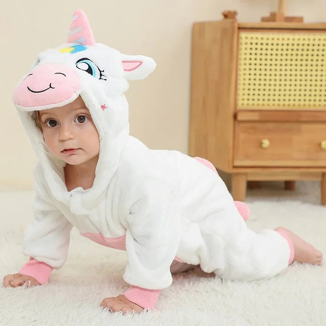 MICHLEY Karneval Dinosaurier Baby Strampler – Warmer Flanell Overall mit Kapuze für Kleinkinder – Perfekt als Kostüm für Kinder Von 18-36 Monaten