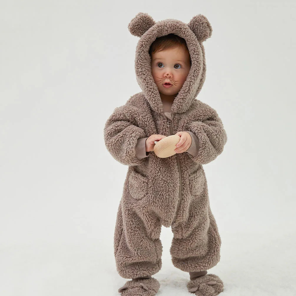 0-2 Jahre Baby Strampler für Frühling & Herbst – Warmer Fleece Overall mit Tiermotiv für Jungen und Mädchen