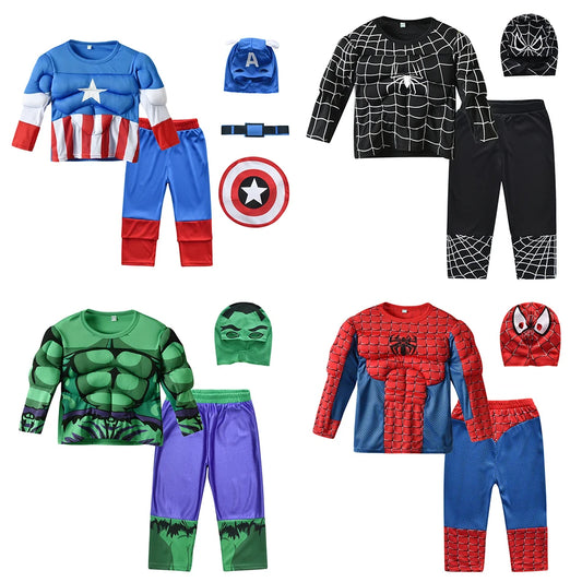 Marvel Superhelden Kostüm-Set – Spider-Man, Hulk & Captain America Cosplay für Kinder – Perfekt für Halloween & Geburtstage