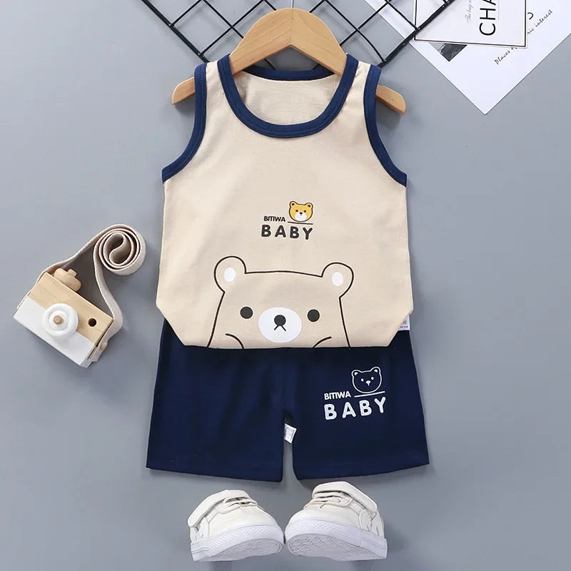 Sommer Kinder Set – Baumwoll T-Shirt, Weste, Shorts & Tank Top für Jungen und Mädchen – Bequemes Outfit für heiße Tage