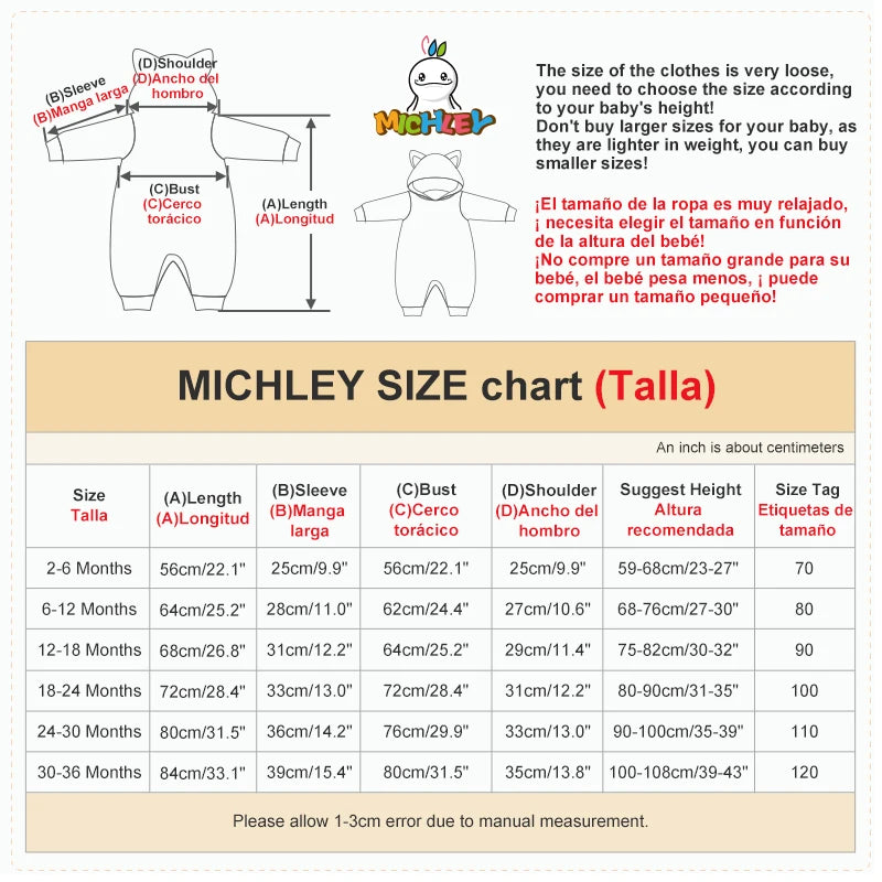 MICHLEY Karneval Dinosaurier Baby Strampler – Warmer Flanell Overall mit Kapuze für Kleinkinder – Perfekt als Kostüm für Kinder Von 18-36 Monaten