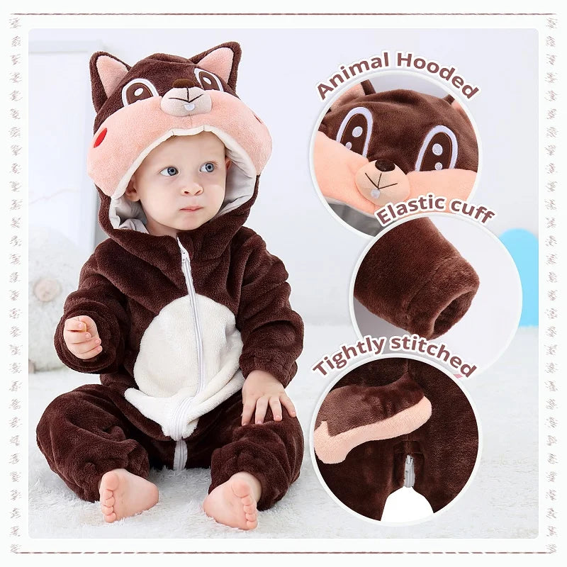 MICHLEY Karneval Dinosaurier Baby Strampler – Warmer Flanell Overall mit Kapuze für Kleinkinder – Perfekt als Kostüm für Kinder Von 18-36 Monaten