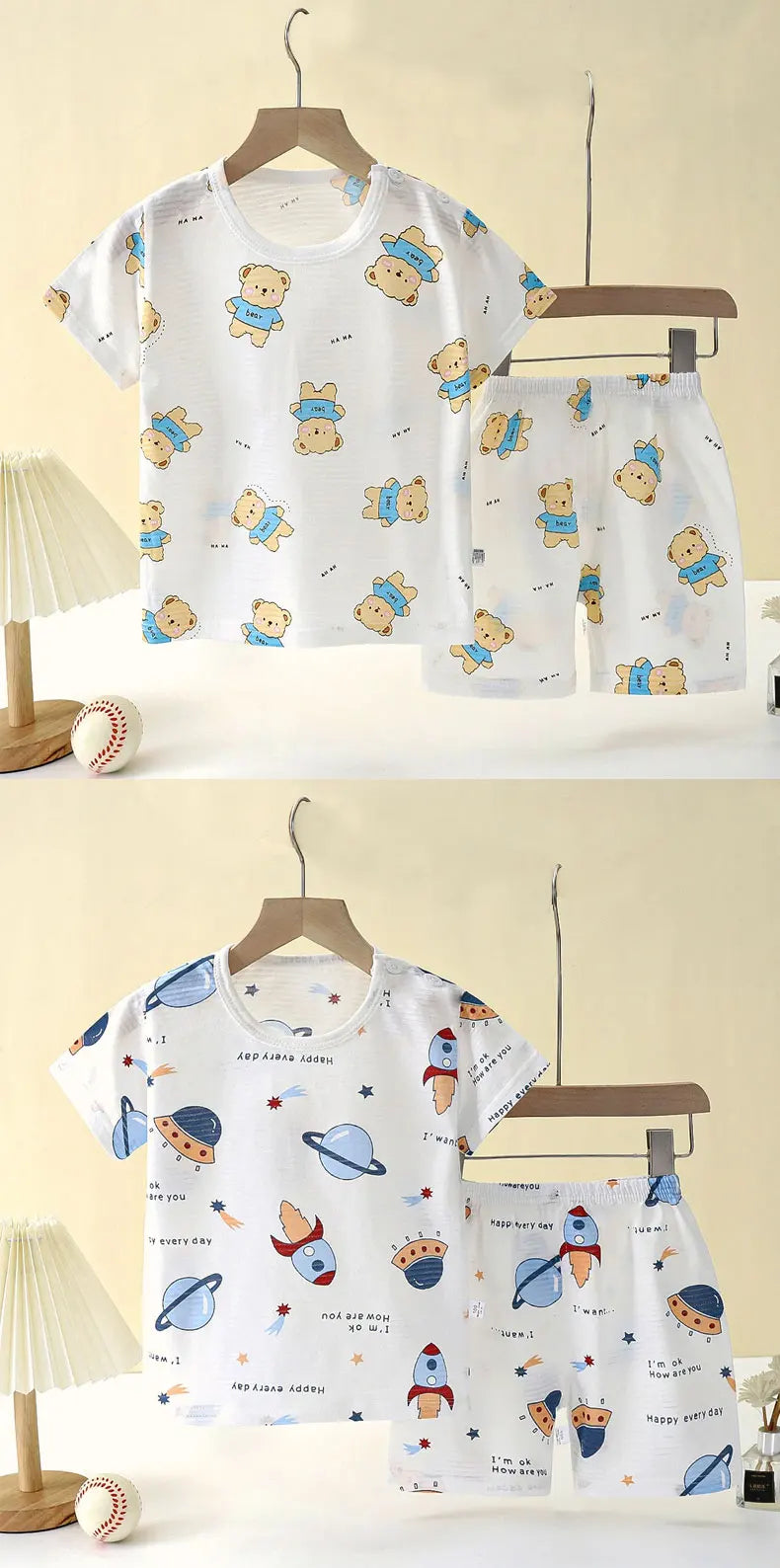 eliebt in SummerCotton – Niedliches Cartoon Baby Kinder Kleidung Set, Kurzarm Pyjama & Nachtwäsche, Weich & Atmungsaktiv