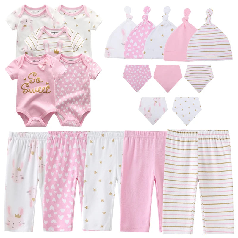 Unisex Baby Set – 5-teilig | Weiche Baumwolle | Body, Hose, Mütze & Zubehör 👶✨