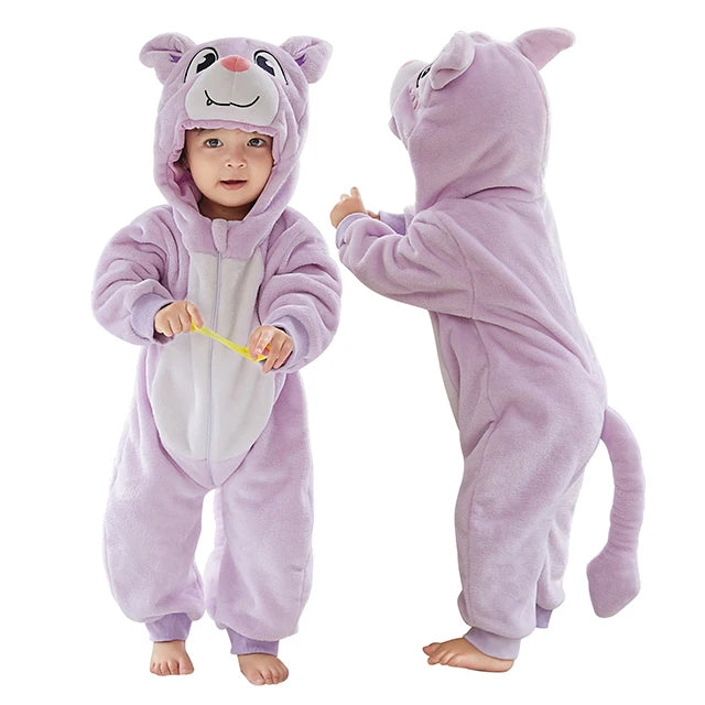 MICHLEY Karneval Dinosaurier Baby Strampler – Warmer Flanell Overall mit Kapuze für Kleinkinder – Perfekt als Kostüm für Kinder Von 18-36 Monaten