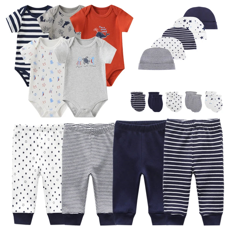 Unisex Baby Set – 5-teilig | Weiche Baumwolle | Body, Hose, Mütze & Zubehör 👶✨