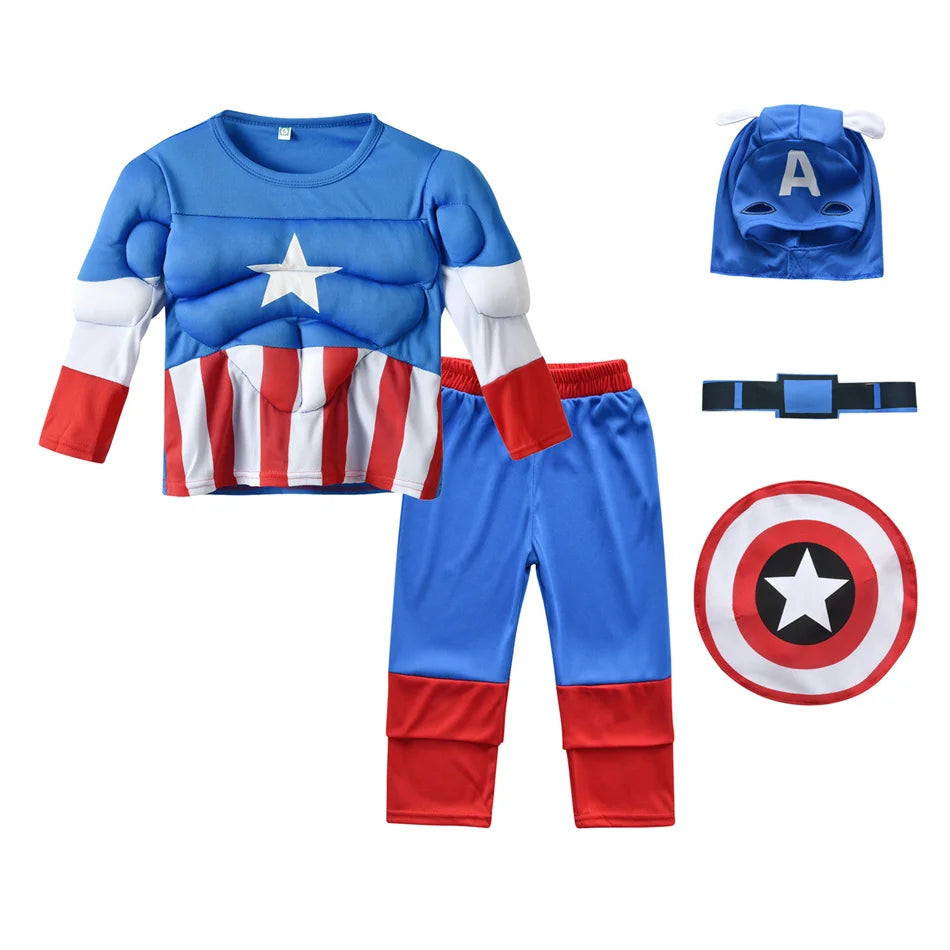 Marvel Superhelden Kostüm-Set – Spider-Man, Hulk & Captain America Cosplay für Kinder – Perfekt für Halloween & Geburtstage