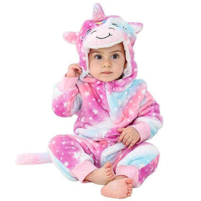 MICHLEY Karneval Dinosaurier Baby Strampler – Warmer Flanell Overall mit Kapuze für Kleinkinder – Perfekt als Kostüm für Kinder Von 18-36 Monaten