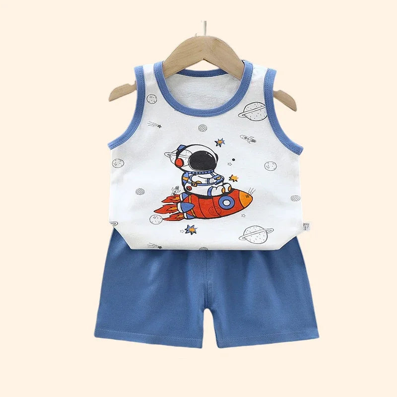 Sommer Kinder Set – Baumwoll T-Shirt, Weste, Shorts & Tank Top für Jungen und Mädchen – Bequemes Outfit für heiße Tage