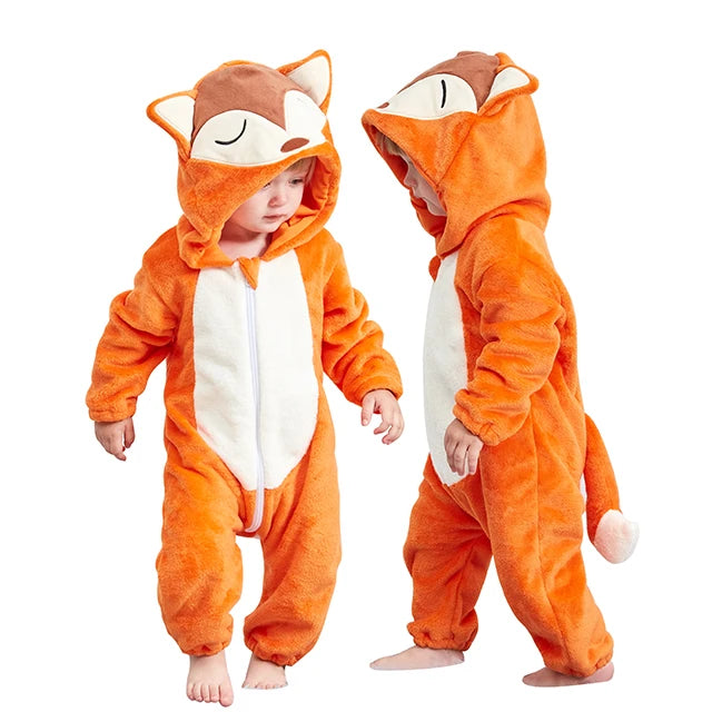 MICHLEY Karneval Dinosaurier Baby Strampler – Warmer Flanell Overall mit Kapuze für Kleinkinder – Perfekt als Kostüm für Kinder Von 18-36 Monaten