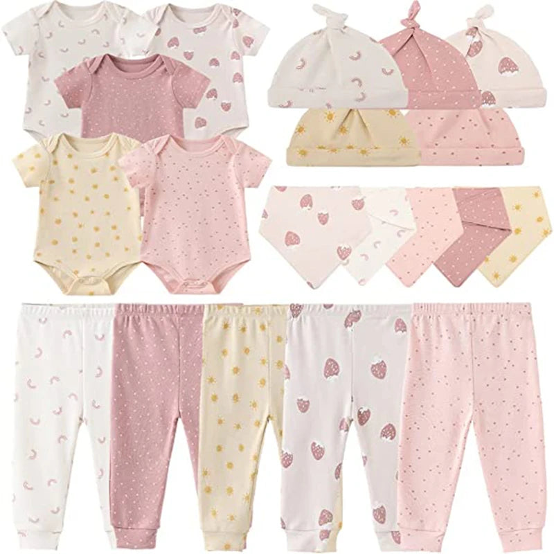 Unisex Baby Set – 5-teilig | Weiche Baumwolle | Body, Hose, Mütze & Zubehör 👶✨