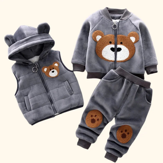 3-teiliges Kinder-Set – Warme Kapuzenjacke, Oberteil & Hose – Herbst & Winter Outwear für Jungen & Mädchen