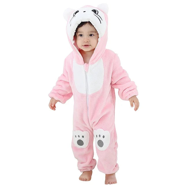 MICHLEY Karneval Dinosaurier Baby Strampler – Warmer Flanell Overall mit Kapuze für Kleinkinder – Perfekt als Kostüm für Kinder Von 18-36 Monaten