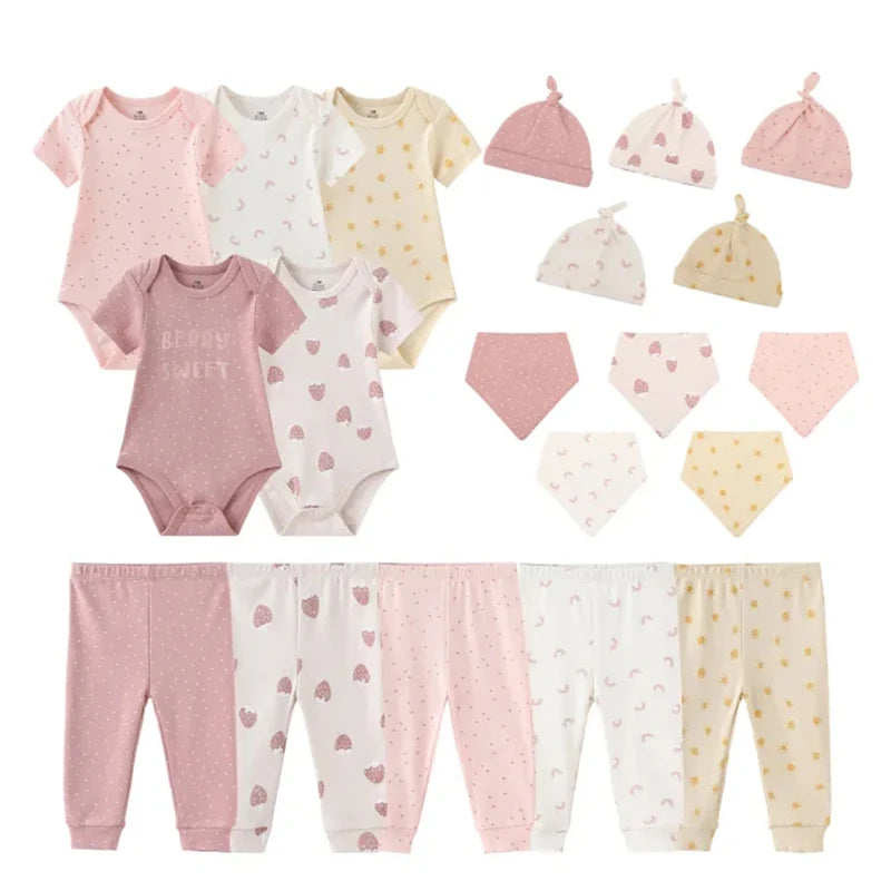 Unisex Baby Set – 5-teilig | Weiche Baumwolle | Body, Hose, Mütze & Zubehör 👶✨