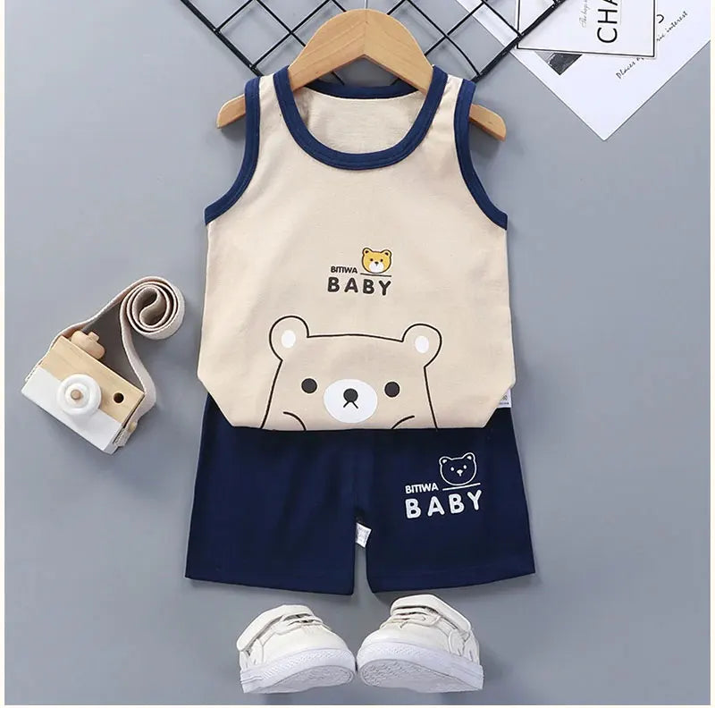 Sommer Kinder Set – Baumwoll T-Shirt, Weste, Shorts & Tank Top für Jungen und Mädchen – Bequemes Outfit für heiße Tage