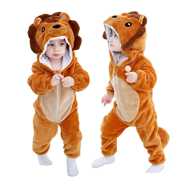 MICHLEY Karneval Dinosaurier Baby Strampler – Warmer Flanell Overall mit Kapuze für Kleinkinder – Perfekt als Kostüm für Kinder Von 18-36 Monaten