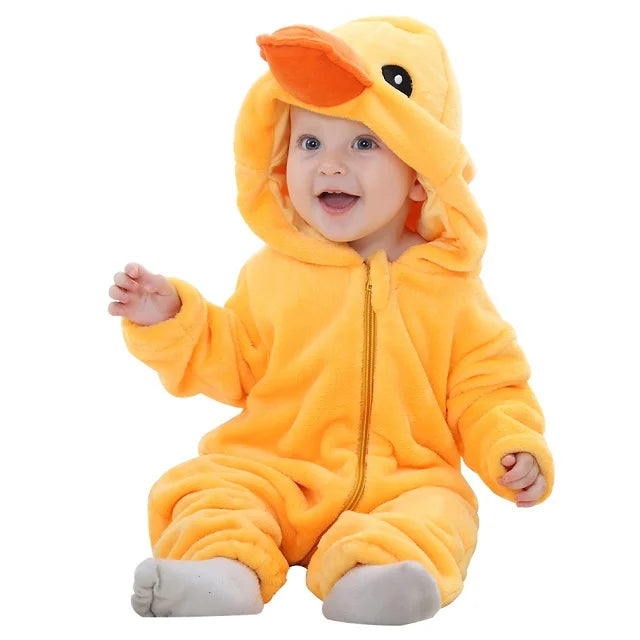 MICHLEY Karneval Dinosaurier Baby Strampler – Warmer Flanell Overall mit Kapuze für Kleinkinder – Perfekt als Kostüm für Kinder Von 18-36 Monaten