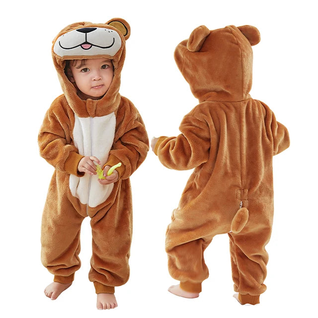 MICHLEY Karneval Dinosaurier Baby Strampler – Warmer Flanell Overall mit Kapuze für Kleinkinder – Perfekt als Kostüm für Kinder Von 18-36 Monaten