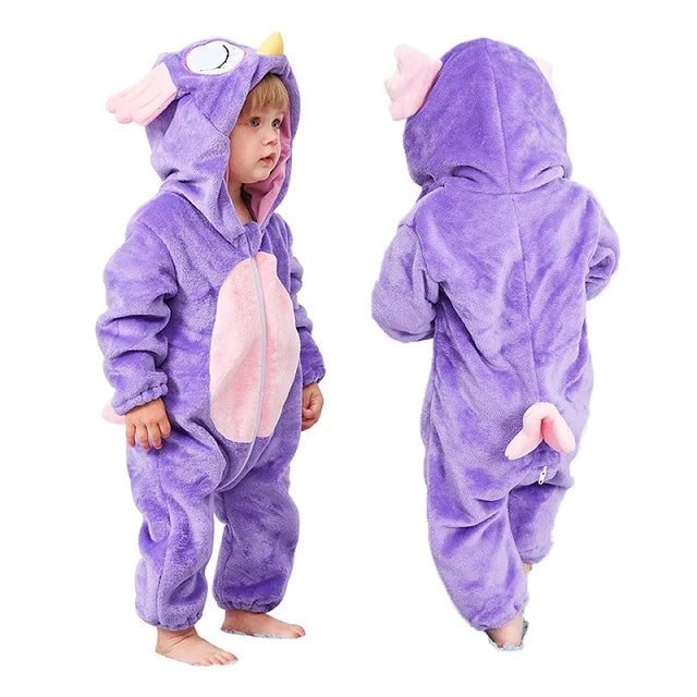 MICHLEY Karneval Dinosaurier Baby Strampler – Warmer Flanell Overall mit Kapuze für Kleinkinder – Perfekt als Kostüm für Kinder Von 18-36 Monaten