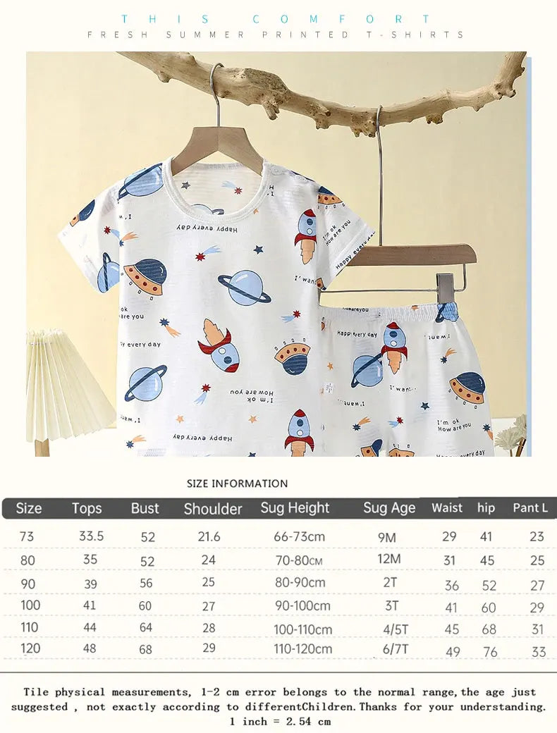 eliebt in SummerCotton – Niedliches Cartoon Baby Kinder Kleidung Set, Kurzarm Pyjama & Nachtwäsche, Weich & Atmungsaktiv