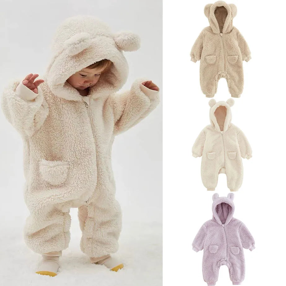 0-2 Jahre Baby Strampler für Frühling & Herbst – Warmer Fleece Overall mit Tiermotiv für Jungen und Mädchen