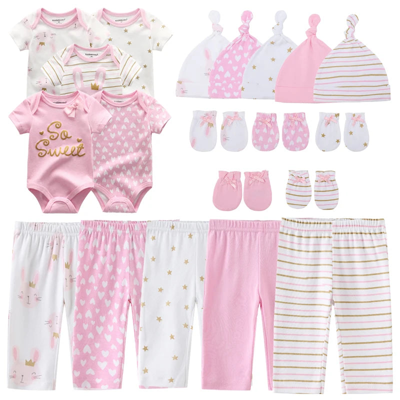 Unisex Baby Set – 5-teilig | Weiche Baumwolle | Body, Hose, Mütze & Zubehör 👶✨