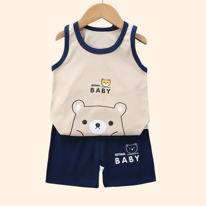 Sommer Kinder Set – Baumwoll T-Shirt, Weste, Shorts & Tank Top für Jungen und Mädchen – Bequemes Outfit für heiße Tage