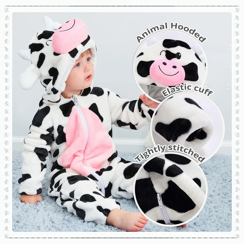 MICHLEY Karneval Dinosaurier Baby Strampler – Warmer Flanell Overall mit Kapuze für Kleinkinder – Perfekt als Kostüm für Kinder Von 18-36 Monaten