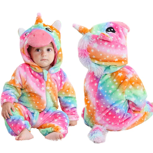 MICHLEY Karneval Dinosaurier Baby Strampler – Warmer Flanell Overall mit Kapuze für Kleinkinder – Perfekt als Kostüm für Kinder Von 18-36 Monaten