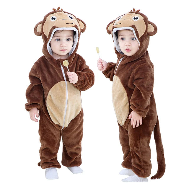 MICHLEY Karneval Dinosaurier Baby Strampler – Warmer Flanell Overall mit Kapuze für Kleinkinder – Perfekt als Kostüm für Kinder Von 18-36 Monaten