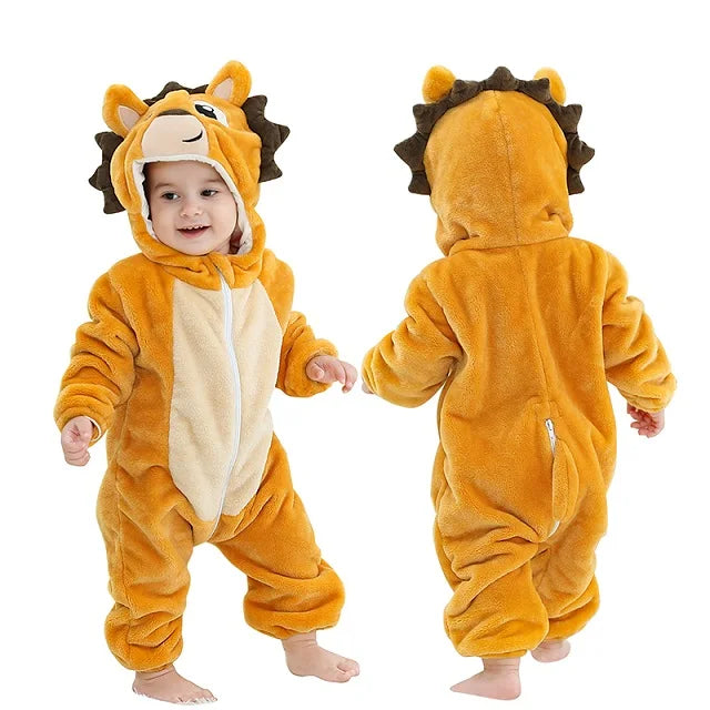 MICHLEY Karneval Dinosaurier Baby Strampler – Warmer Flanell Overall mit Kapuze für Kleinkinder – Perfekt als Kostüm für Kinder Von 18-36 Monaten