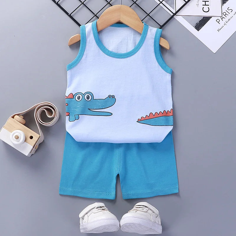 Sommer Kinder Set – Baumwoll T-Shirt, Weste, Shorts & Tank Top für Jungen und Mädchen – Bequemes Outfit für heiße Tage