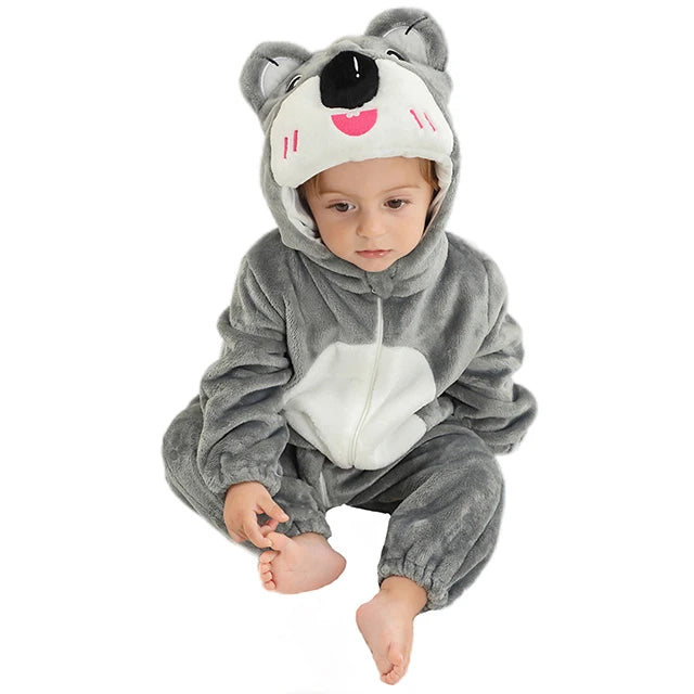 MICHLEY Karneval Dinosaurier Baby Strampler – Warmer Flanell Overall mit Kapuze für Kleinkinder – Perfekt als Kostüm für Kinder Von 18-36 Monaten